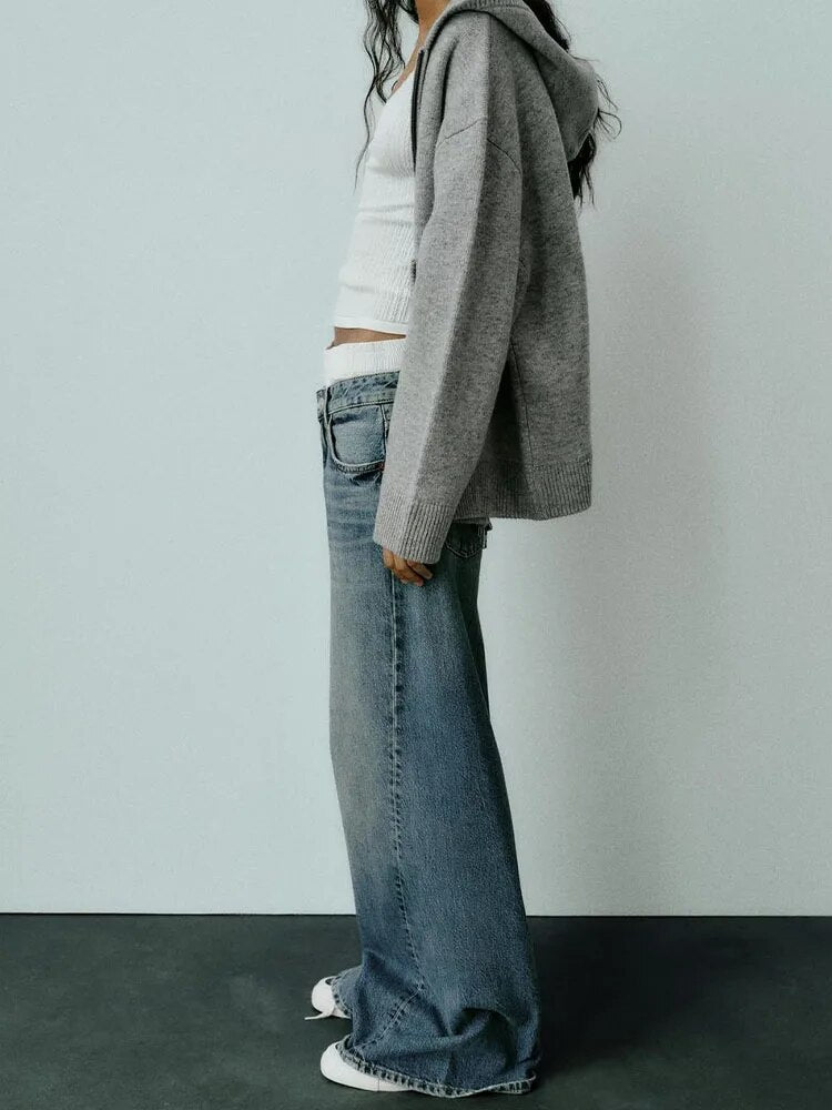 xakxx xakxx - New women's jeans autumn new wide leg boxer briefs stacked design floor mopping pants for women