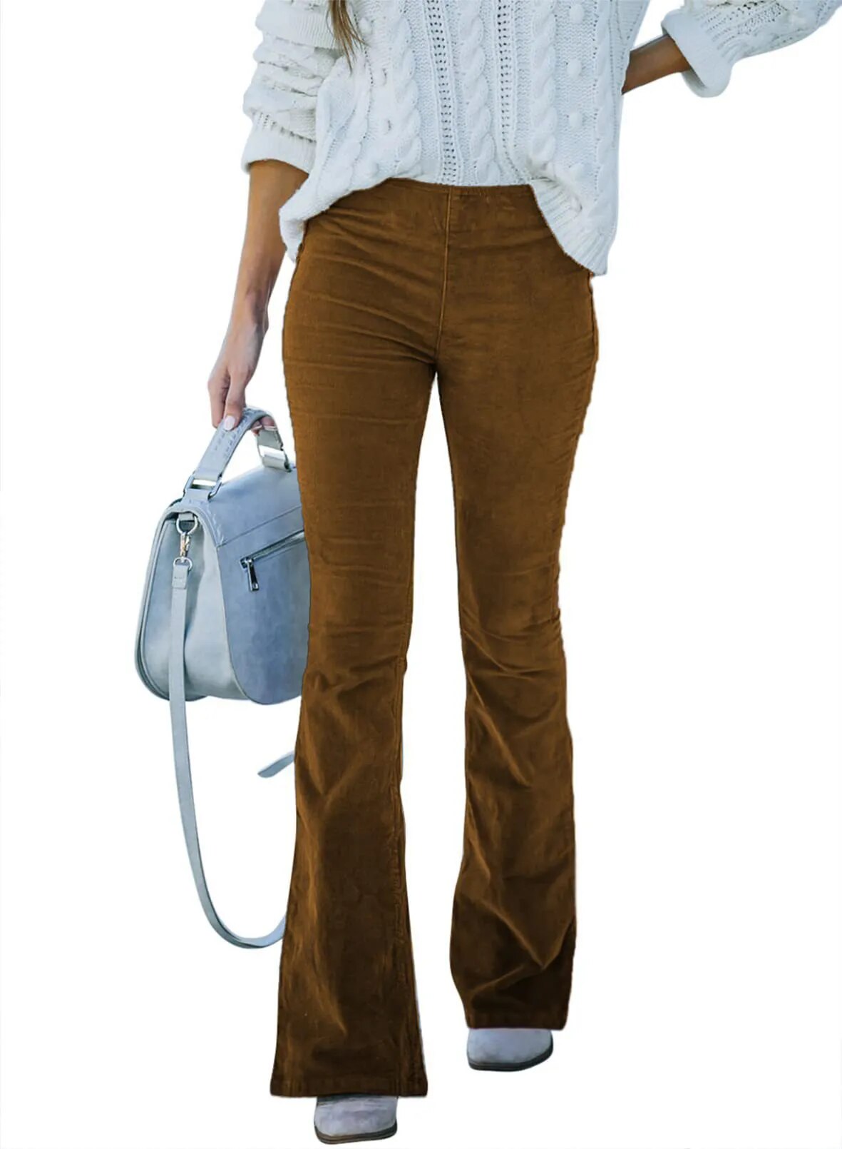 xakxx xakxx- Vintage Corduroy Flare Pants Women High Waist Long Trousers Autumn Lady Slim Velour Solid Bell Bottom Pants 3XL