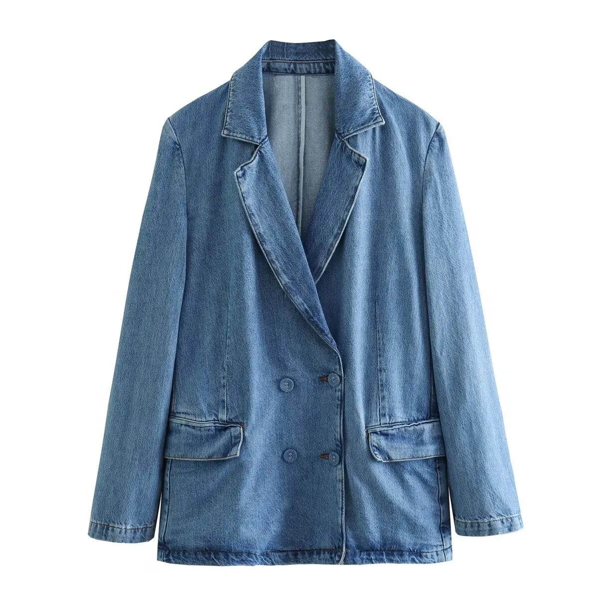 xakxx xakxx - New Women's Front Zipper and Matching Lined Button Closure Straight Barrel High Waist Jeans Double breasted Suit Coat