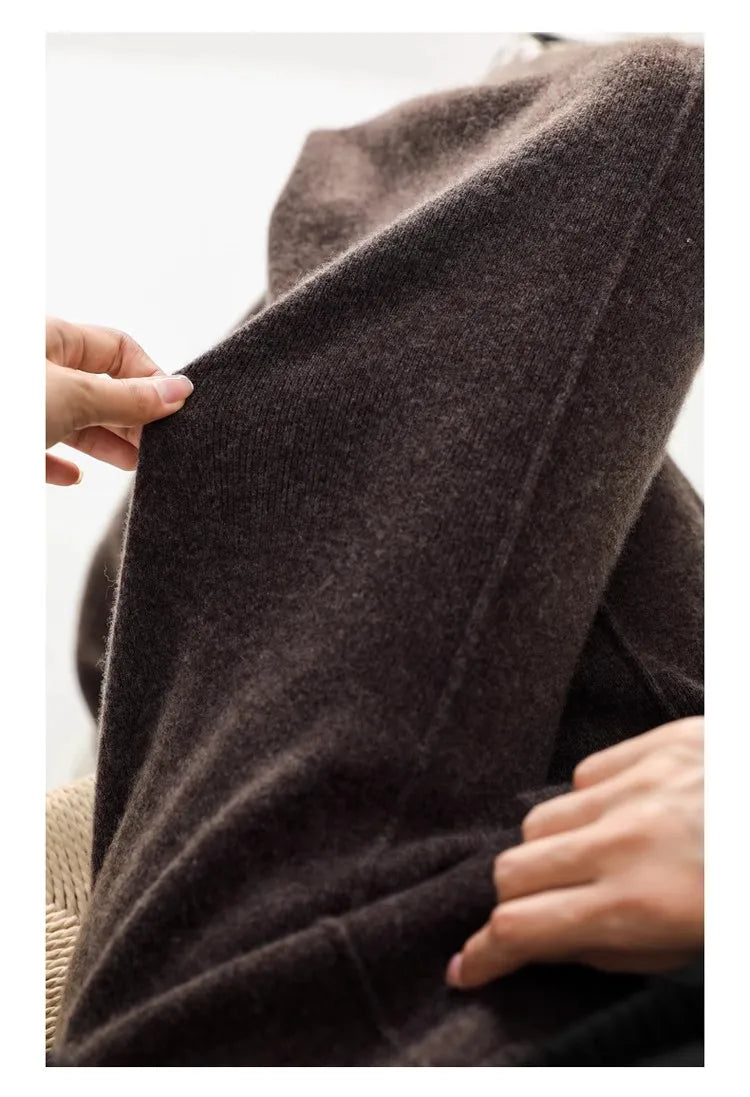 xakxx xakxx-Cashmere-wool wide-leg pants for women wear high-waisted knitted pants outside the thick vertical tube.