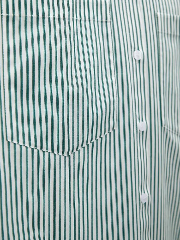 xakxx xakxx - New women's long-sleeved lapel shirt with patch pocket stripe loose poplin shirt on the front