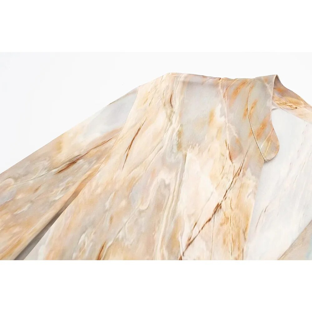 xakxx xakxx - New women's round-neck long-sleeved neckline hem side split front breasted closed asymmetrical tie-dyed shirt