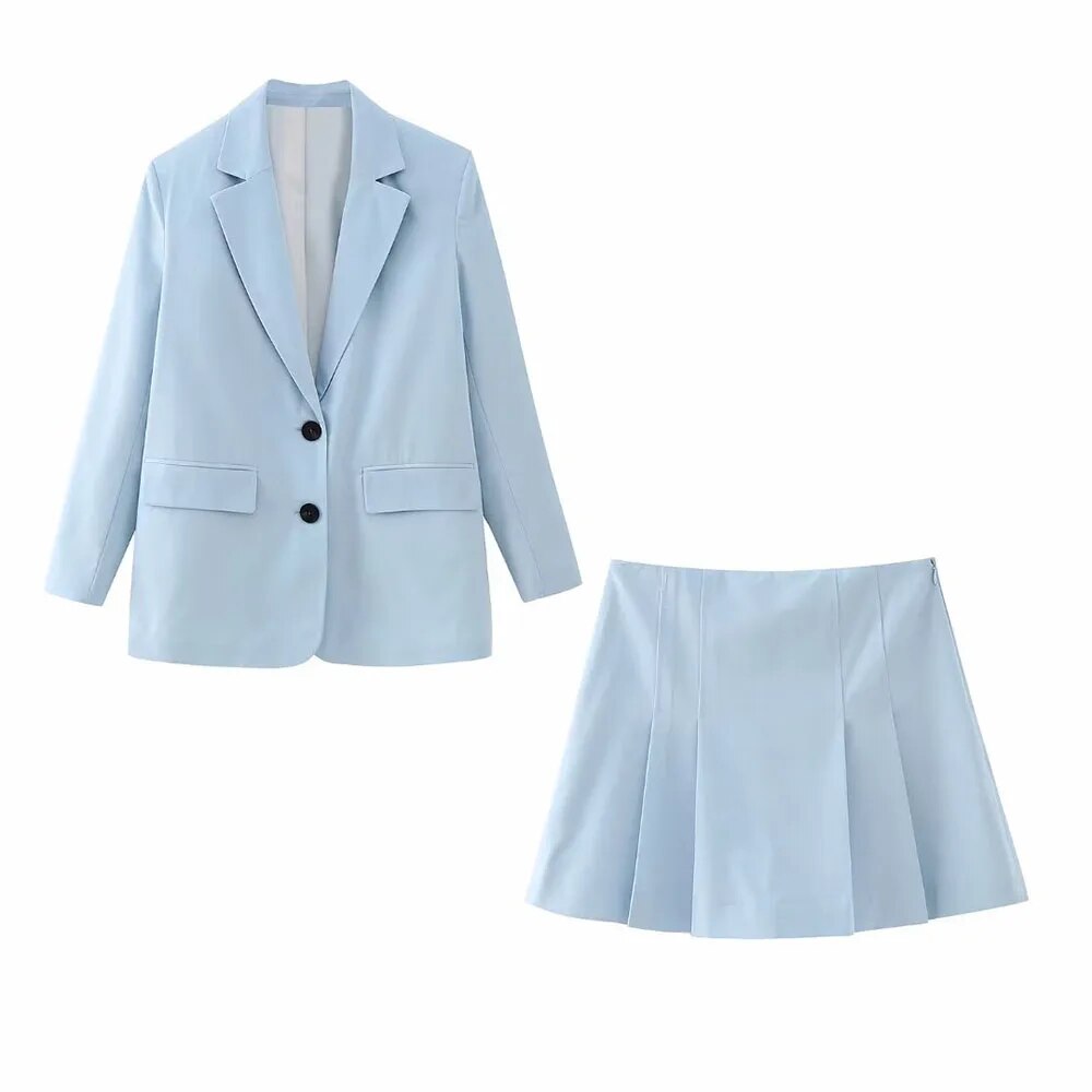 xakxx xakxx - New women's wide pleated pants skirt wide version suit coat lapel long sleeve loose straight sleeve suit coat