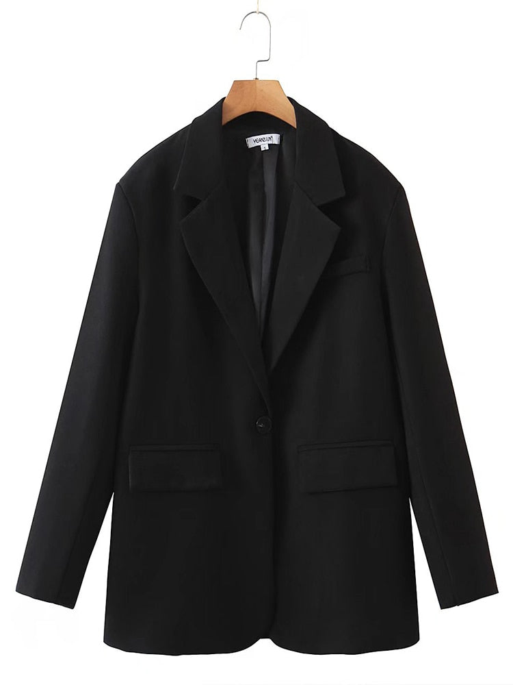xakxx Vintage Loose Suit Outerwear Women Suit Jacket Spring Autumn Female Jackets Elegant Chic Single-Button Femme Blazer Coat