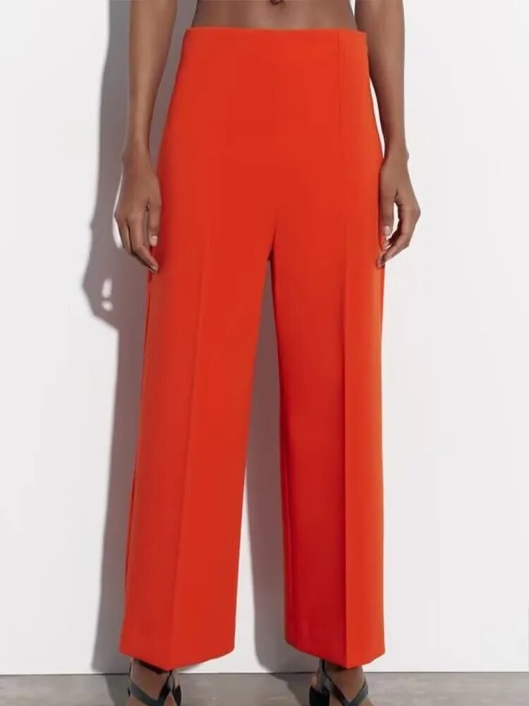 xakxx xakxx- NEW WOMEN'S SEWING DECORATIVE WIDE PANTS WITH HIDDEN ZIP CLOSURE ON SIDE SPLIT SEAMS HIGH WAIST WIDE LEG PANTS