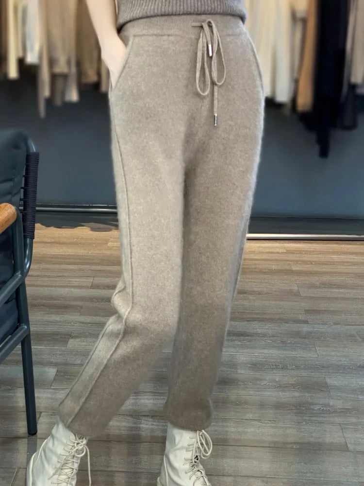 xakxx xakxx-Fall/winter 100% pure wool padded feet tied radish pants knitted cashmere pants warm plus size