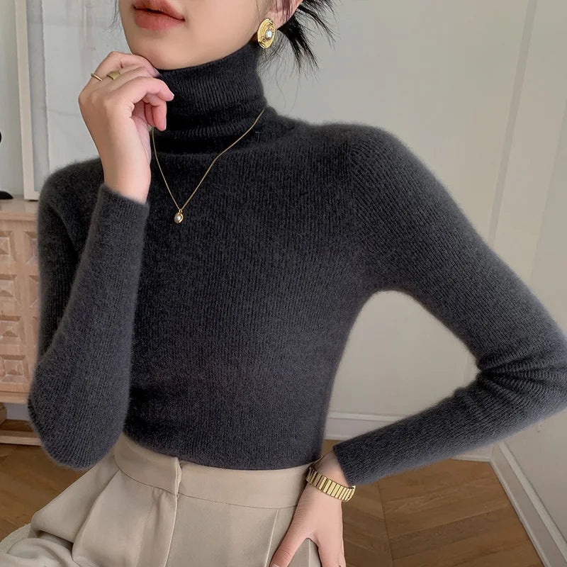 xakxx xakxx-100 pure mountain cashmere sweater autumn and winter ladies sweater knit bottoming shirt high neck pullover slim joker inside.