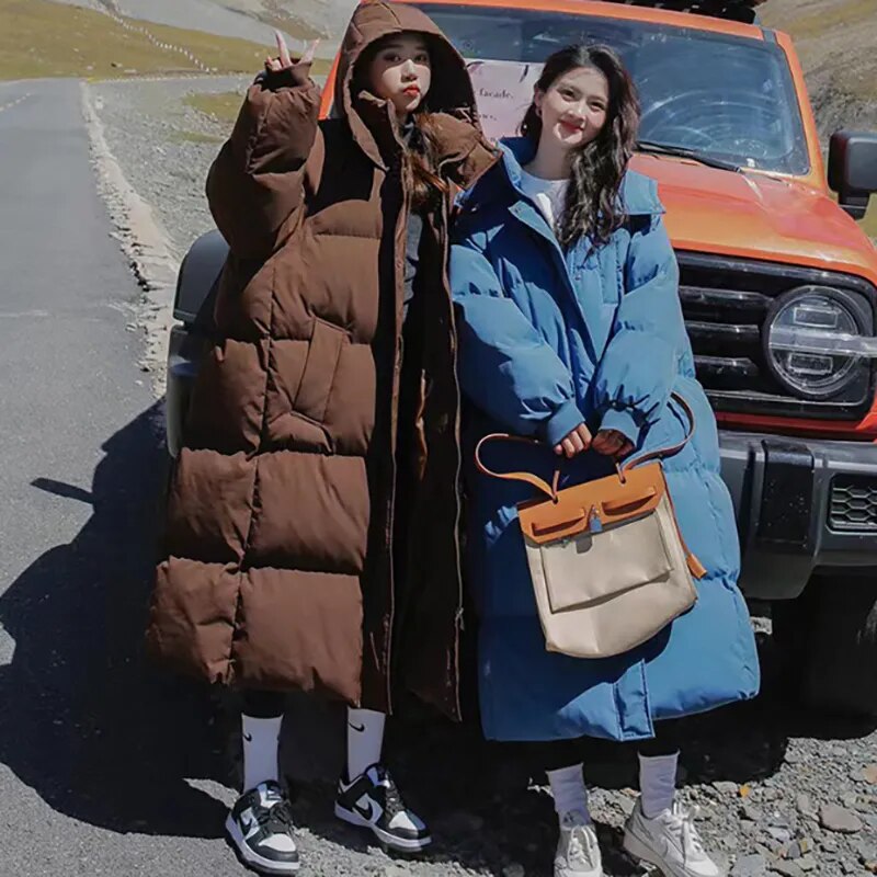 xakxx-Long Cotton Down Jacket Women Winter Thickened Loose Cotton Jacket For Women Blue Red White Black Khaki Plus Size 3XL