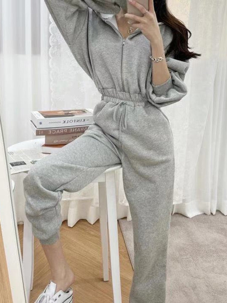 xakxx Jumpsuits Women Fleece Hoodie Sweatshirts Autumn Winter Fashion Pullovers Warm Tracksuits