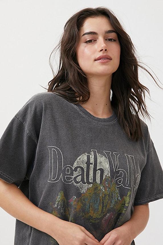 xakxx Streetwear Print Oversized Black Gray Tshirt Women Summer O Neck Short Sleeve Tops Casual Loose Ladies Tee
