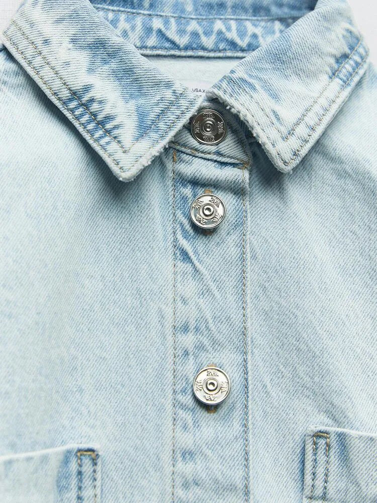 xakxx- New Women's Clothes Temperament Fashionable Casual Front Metal Button Closure Cropped Denim Jacket Outerwear
