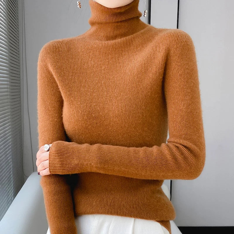xakxx xakxx-100 pure mountain cashmere sweater autumn and winter ladies sweater knit bottoming shirt high neck pullover slim joker inside.