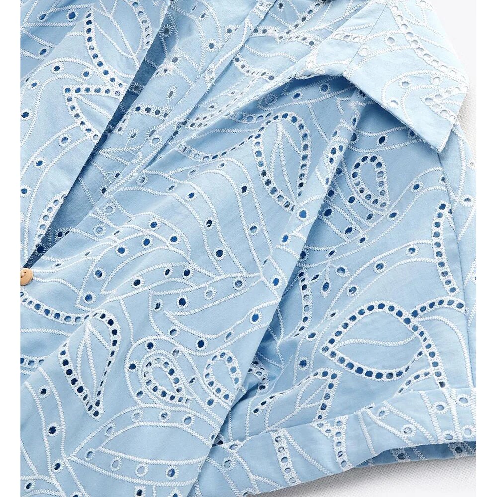 xakxx- New style women's clothing, temperament, fashion, casual, sweet, thin, lapel, short-sleeved, hollow embroidery, shirt dress