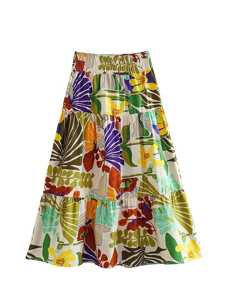 xakxx xakxx - New women's Q fashion casual tropical style printed knot decoration waist short top high waist long skirt