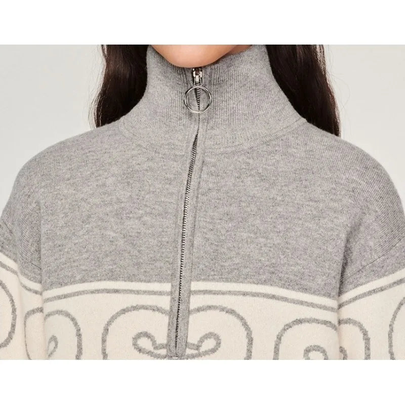 xakxx xakxx Women's Pullover Fall and Winter Women's Clothing Double S Printed Loose Knit Over Sweater