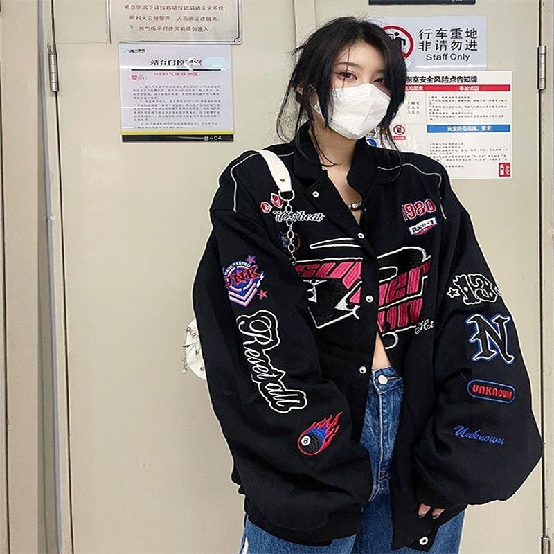 xakxx Gothic Punk Embroidery Sweatshirts Women Harajuku Zip Up Oversize Hoodies Black Loose Casual Tops Jacket Vintage Hippie
