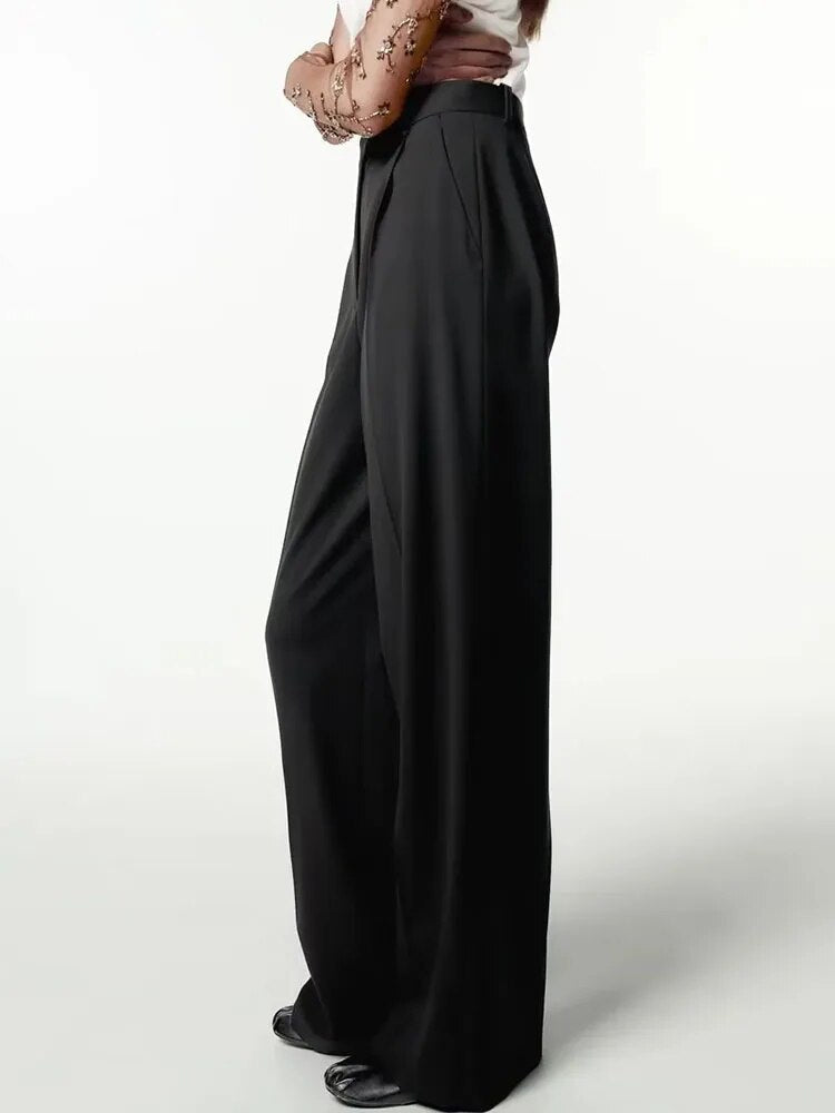 xakxx xakxx- New women's high waist pants with front pleated decoration and front pocket pleated high waist wide leg pants