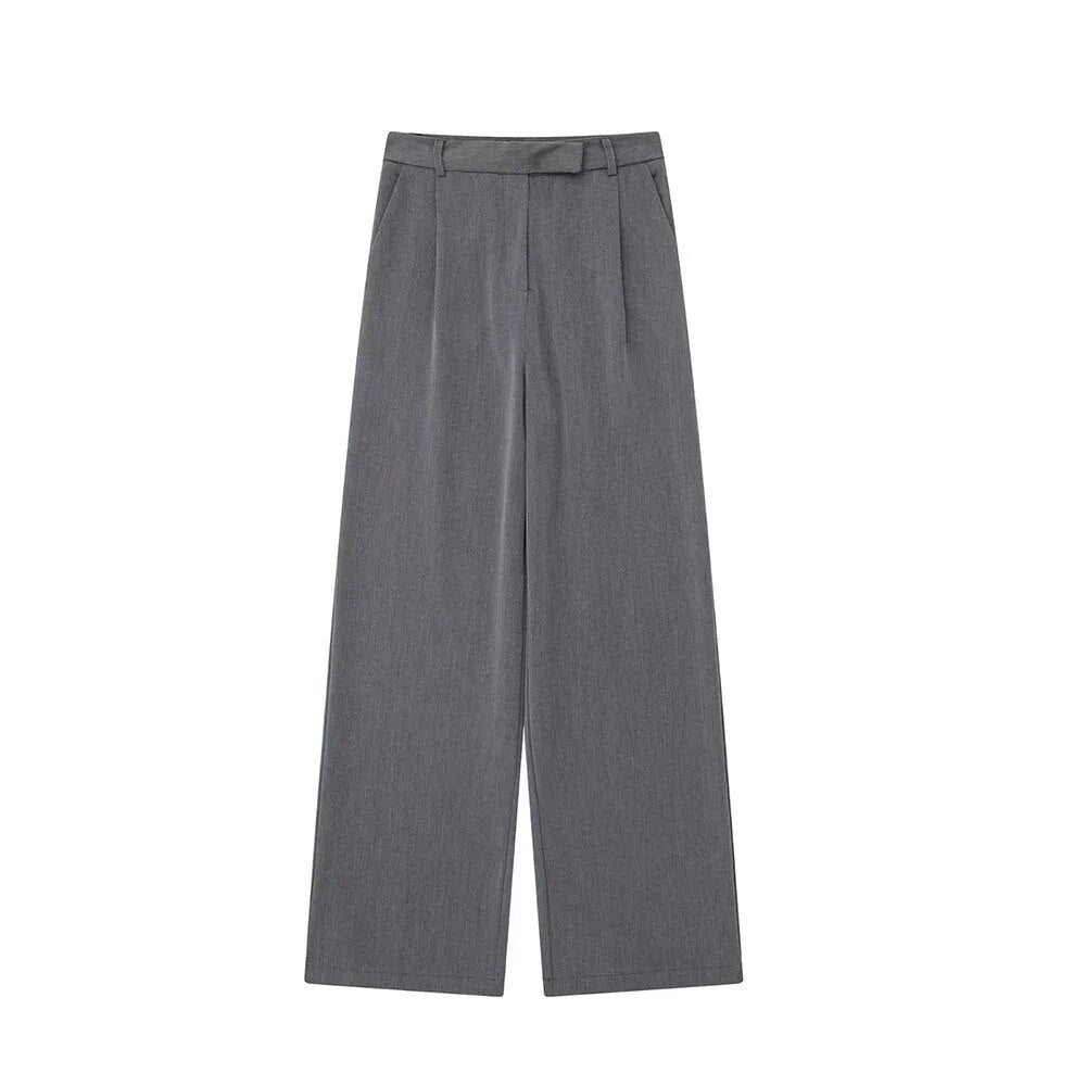 xakxx xakxx- New women's high waist pants with front pleated decoration and front pocket pleated high waist wide leg pants