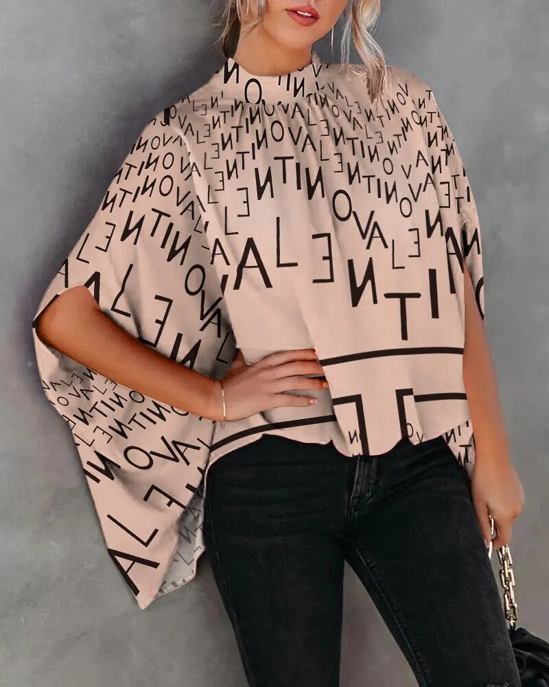 xakxx- Elegant Bat Sleeve Blouse Lady Large Size High Collar Half Sleeve t Shirt Female Autumn Party Evening Clothing
