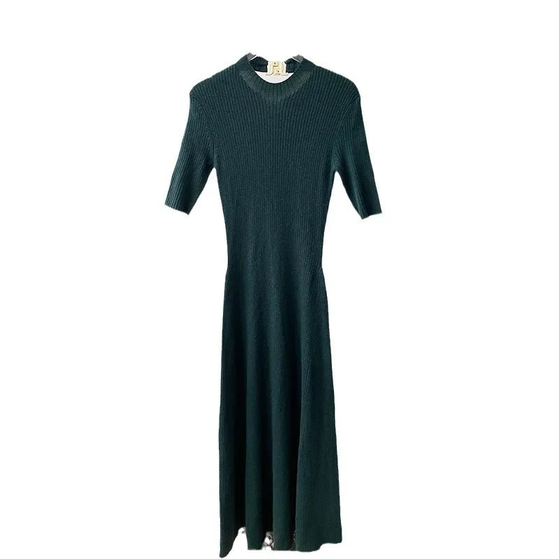xakxx xakxx Women's Dress Autumn and Winter Female Clothing Elegant Backless Green Neck Knit Dress
