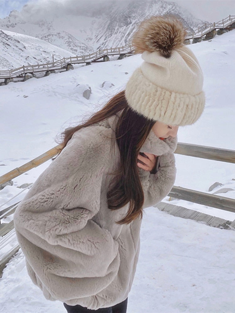 xakxx New Women Autumn Winter Casual Fashion Korean Style Version Teddy Faux Fur Coat Furry Hooded Jacket Female