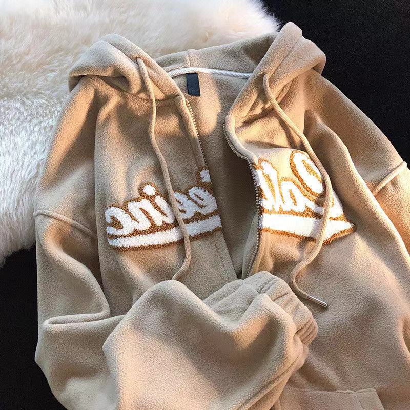 xakxx Vintage Oversized Hoodies Women Letter Printing Zip Up Sweatshirts Streetwear Casual Long Sleeve Hooded Sweatshirt Clothes Top