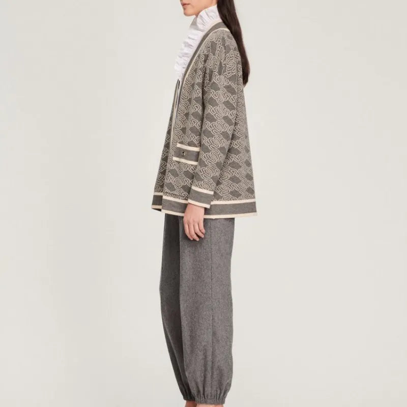 xakxx Women's Cardigan Fall and Winter Female Clothing Elegant Loose Knit Jacket Without Placket