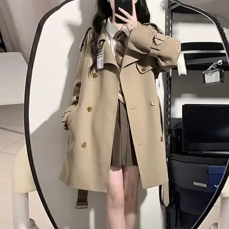 xakxx xakxx-Black Trench Coat Women Windbreaker Spring Autumn Fashion Chic British Style Double Breasted Mid-length Black Trench Coat