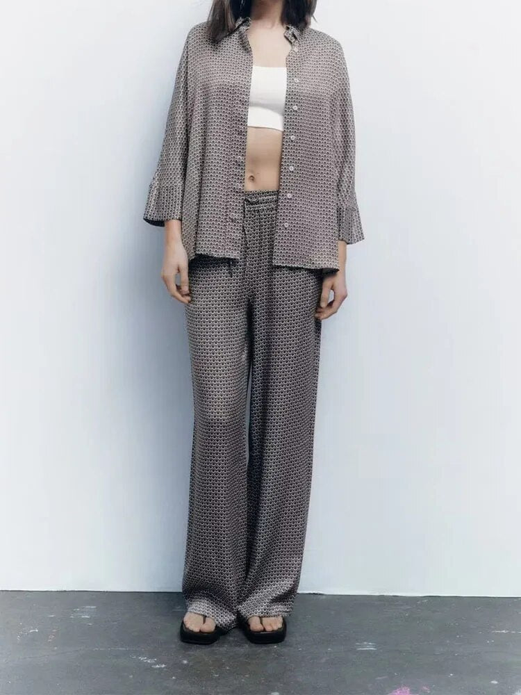 xakxx xakxx - New Women's Temperament Fashion Versatile Casual Geometric Graphic Printed Pants Shirt Set