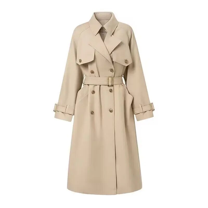 xakxx xakxx-Mid-length Trench Coat Women Windbreaker Spring Autumn Fashion Chic British Style Double Breasted Black Trench Coat