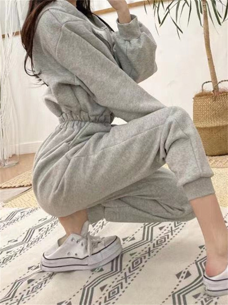 xakxx Jumpsuits Women Fleece Hoodie Sweatshirts Autumn Winter Fashion Pullovers Warm Tracksuits