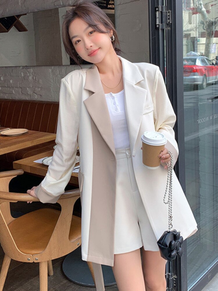 xakxx Women Contrast Color Lace-up Blazer Coat Long Sleeve Patchwork Pocket Suit Jacket Spring Summer New Tide Top 16Y7915