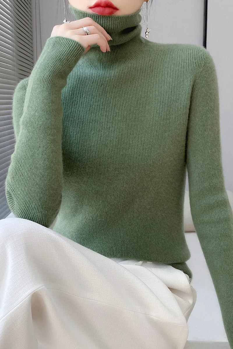 xakxx xakxx-100 pure mountain cashmere sweater autumn and winter ladies sweater knit bottoming shirt high neck pullover slim joker inside.