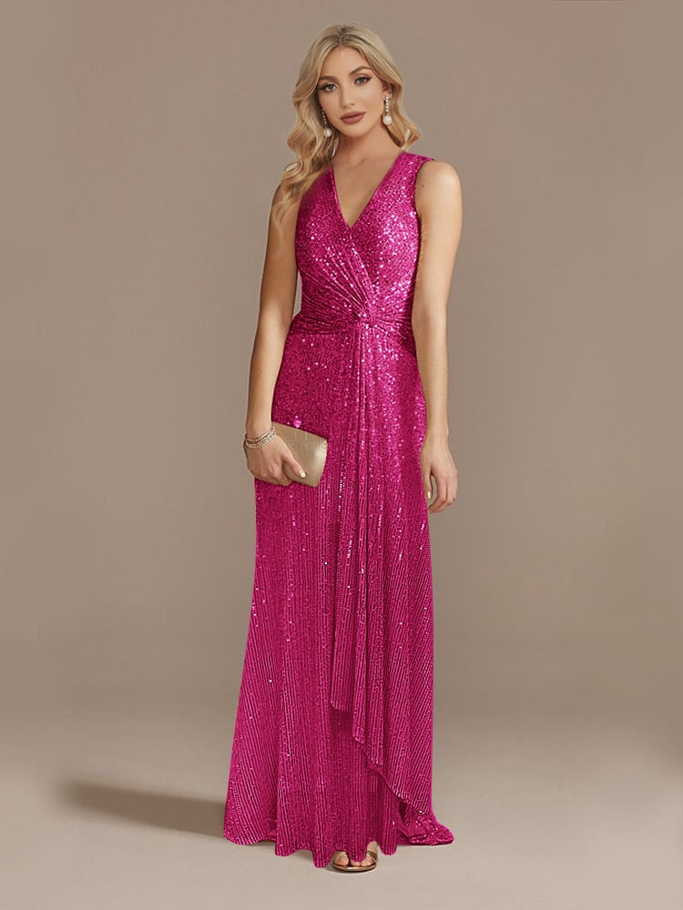 xakxx Women New VNeck Party Maxi Dress Sleeveless Black Sequin Evening Dress Long Prom Cocktail Dress Formal Vestidos