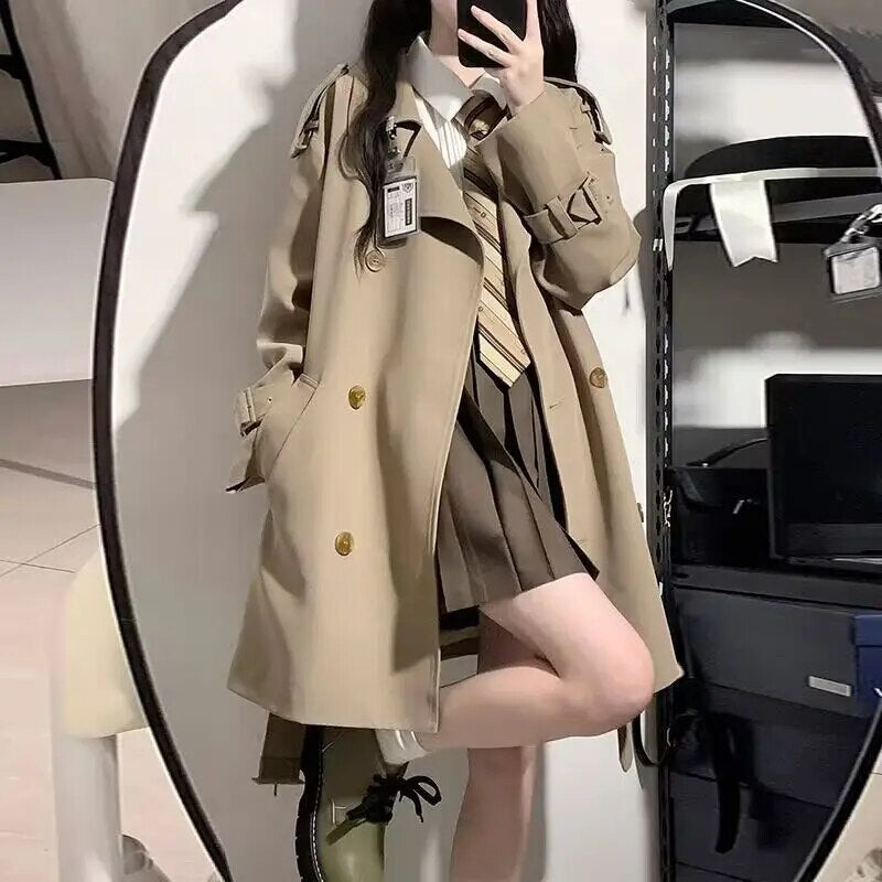xakxx xakxx-Black Trench Coat Women Windbreaker Spring Autumn Fashion Chic British Style Double Breasted Mid-length Black Trench Coat