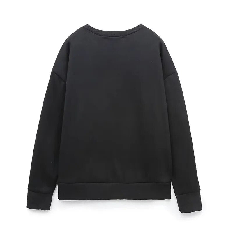 xakxx xakxx - Autumn New Feminine Style Fashion Casual Black Relaxed Versatile Girl Pattern Embroidery Sweater