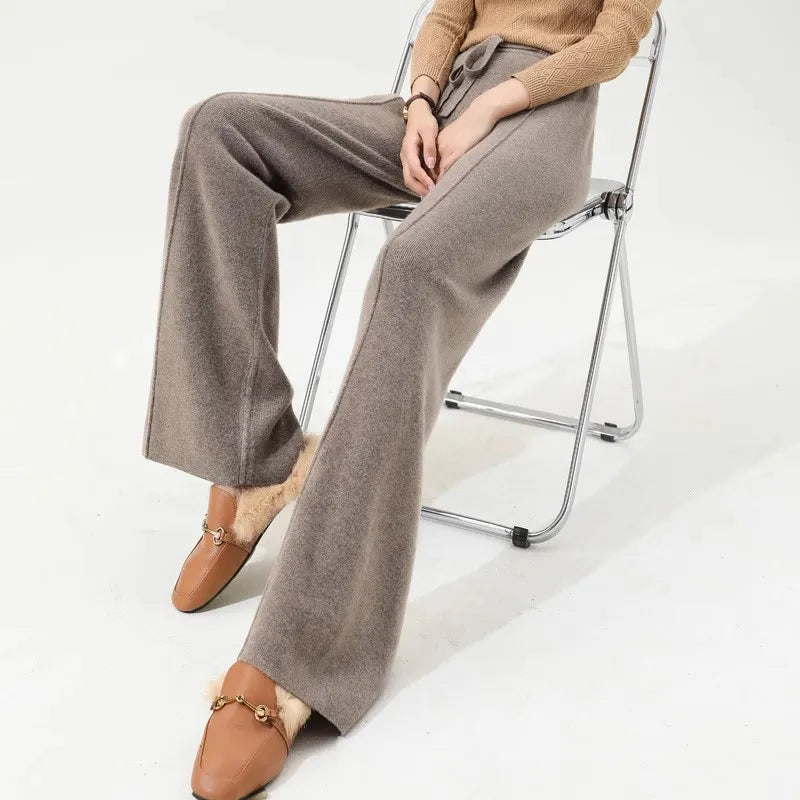xakxx xakxx-Cashmere-wool wide-leg pants for women wear high-waisted knitted pants outside the thick vertical tube.