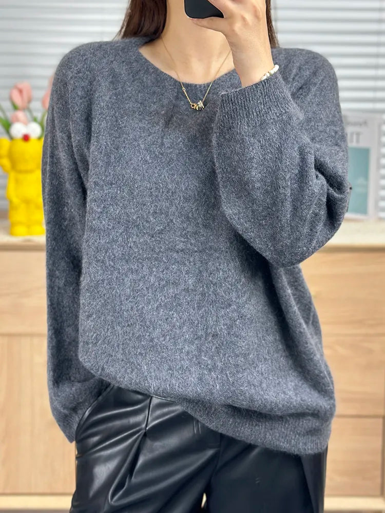 xakxx xakxx-Lazy wind thin ladies napped cashmere sweater soft waxy skin-friendly round neck loose sweater lazy wind sweater