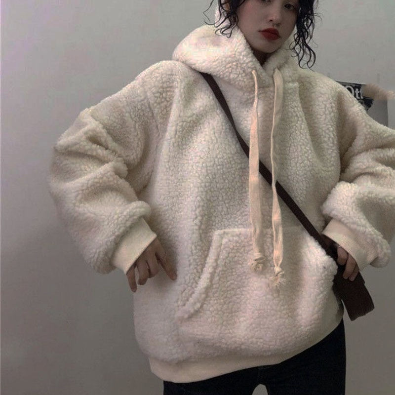 xakxx Thanksgiving Lamb Cashmere Hoodies Sweatshirts Women Autumn Long Sleeve Thick Warm Pullover Korean Loose Hairy Hoodie Top Female