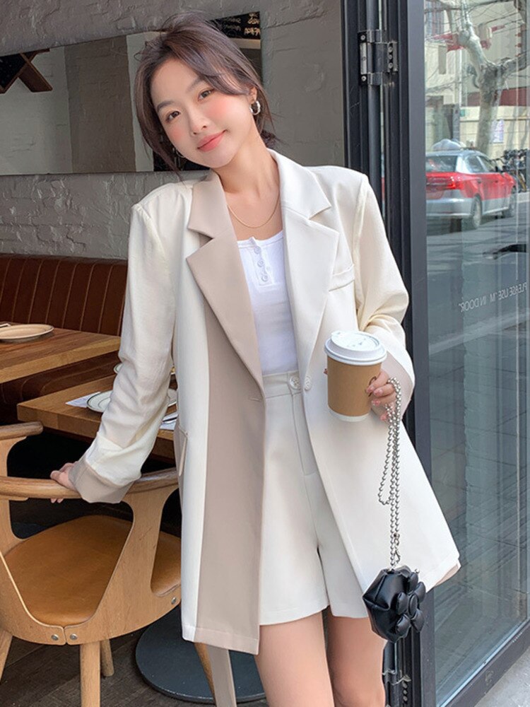 xakxx Women Contrast Color Lace-up Blazer Coat Long Sleeve Patchwork Pocket Suit Jacket Spring Summer New Tide Top 16Y7915