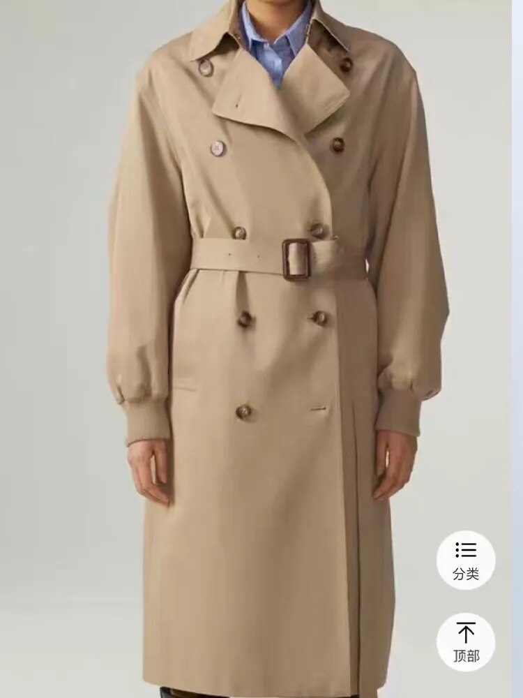 xakxx xakxx- Spring New Women's Double breasted front with metal hook closure. Pleated polo trench coat