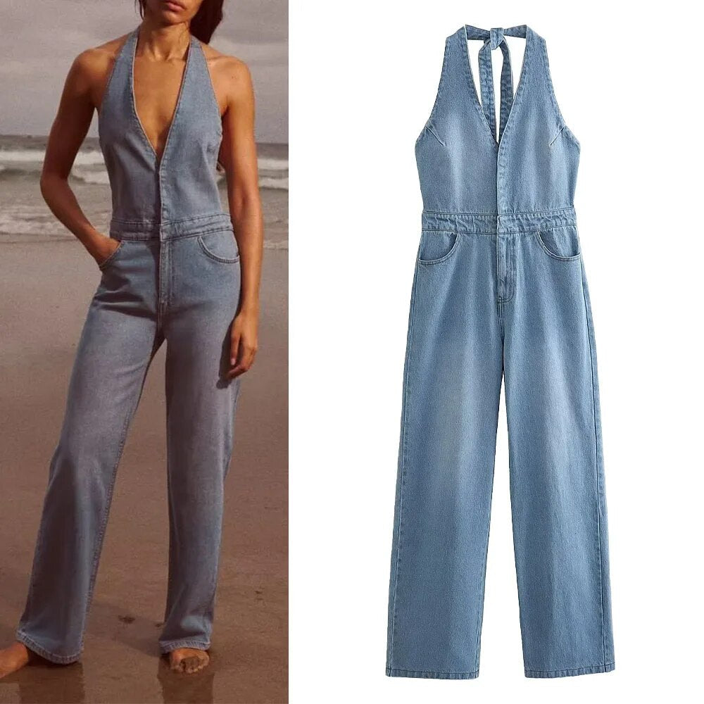 xakxx xakxx - New women's clothing casual all-match Ruili sweet and sexy denim round neck jumpsuit
