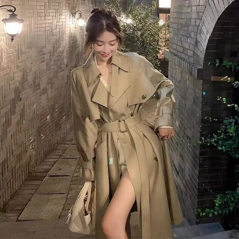 xakxx xakxx-Mid-length Trench Coat Women Windbreaker Spring Autumn Fashion Chic British Style Double Breasted Black Trench Coat