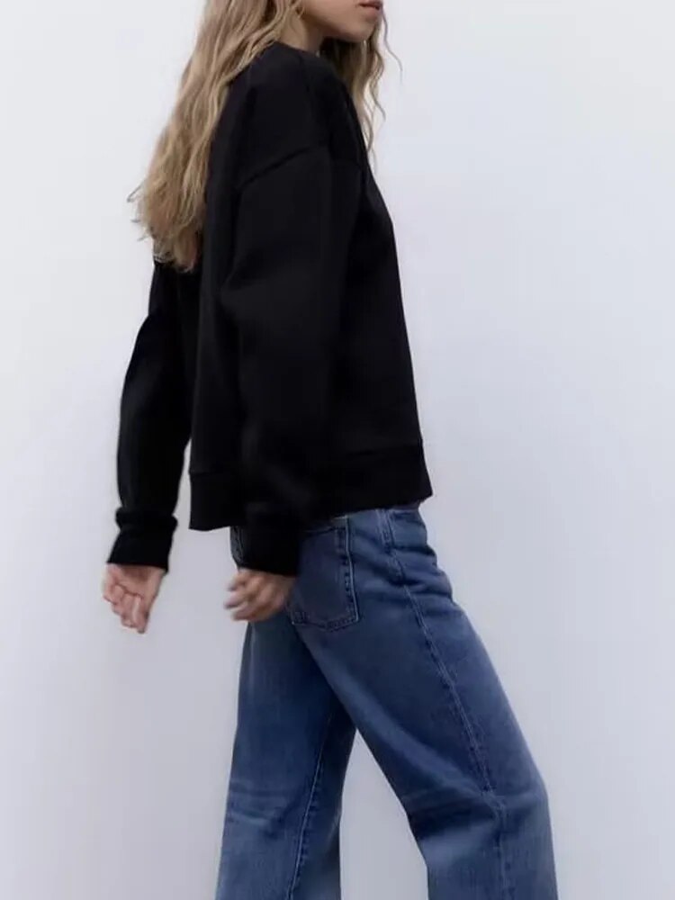 xakxx xakxx - Autumn New Feminine Style Fashion Casual Black Relaxed Versatile Girl Pattern Embroidery Sweater