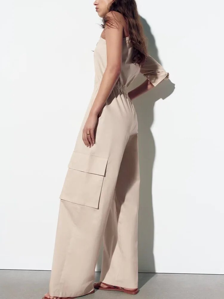 xakxx xakxx - New Women's Clothing Temperament Fashionable Casual Slim Ruili Tooling Style Asymmetrical Long Jumpsuit