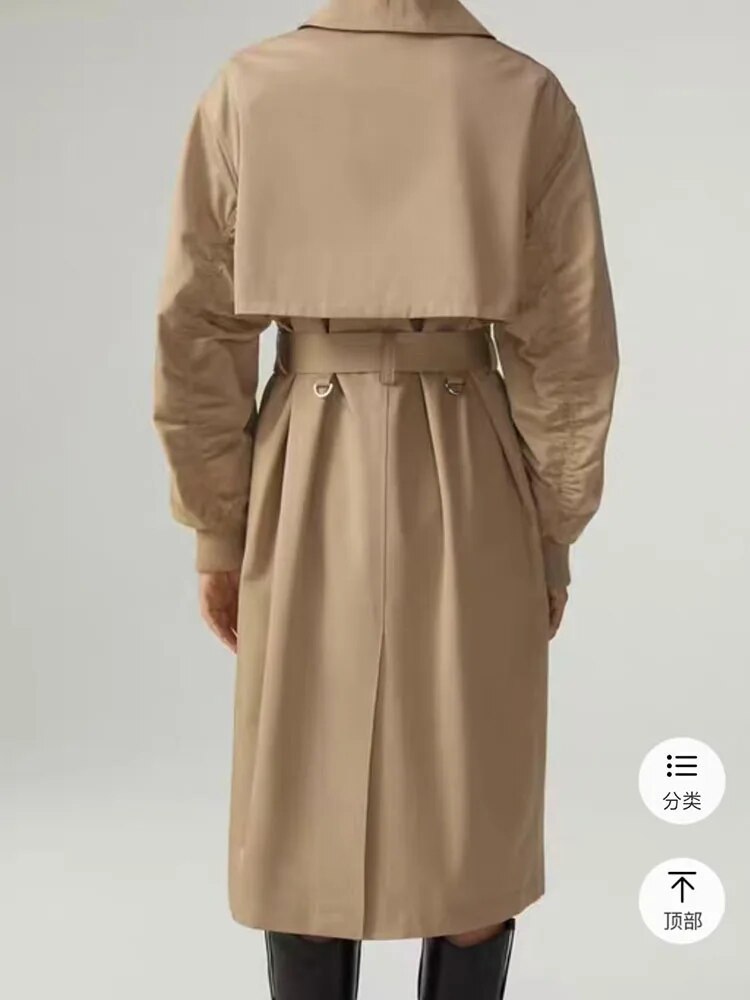 xakxx xakxx- Spring New Women's Double breasted front with metal hook closure. Pleated polo trench coat
