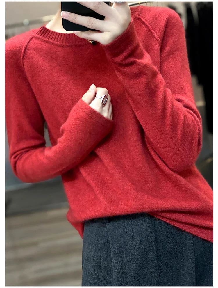 xakxx xakxx-Merino round neck sweater women's 100 pure wool bottoming shirt new winter loose knitted cashmere sweater