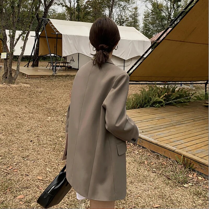 xakxx xakxx-Black Blazer Coat Women Autumn New Fashion Loose Causal Khaki Blazer Coat For Women Plus Size XL