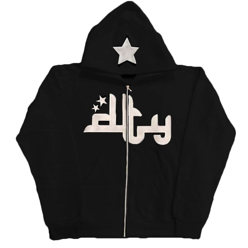 xakxx Vintage Star Pattern Hoodie Women Men Fairy Grunge Long Sleeve Zipper Jacket Harajuku Oversize Sweatshirt Streetwear Y2K Clothes