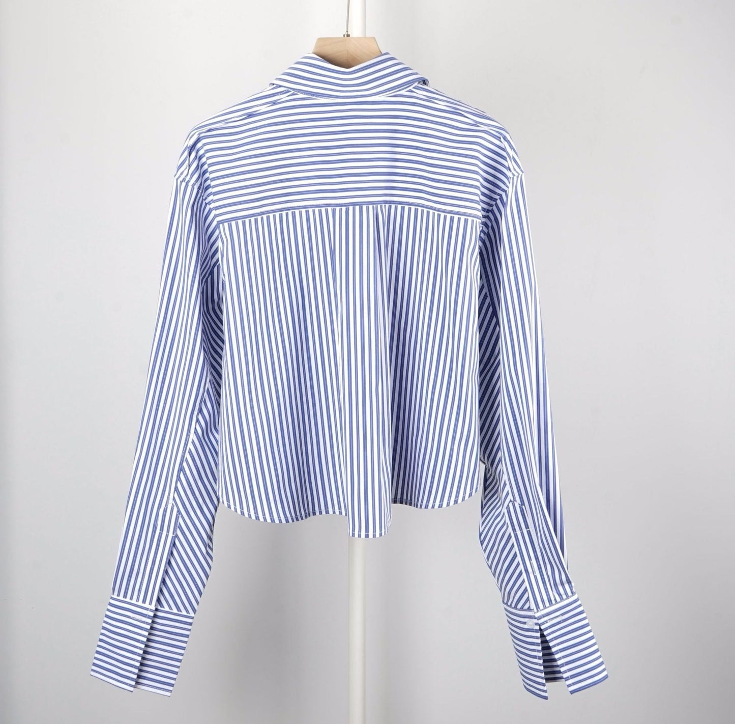 xakxx Women Casual Stripes Short Shirt Front Buttons Turn-Down Collar Embroidery Logo Ladies Long Sleeve Blouses